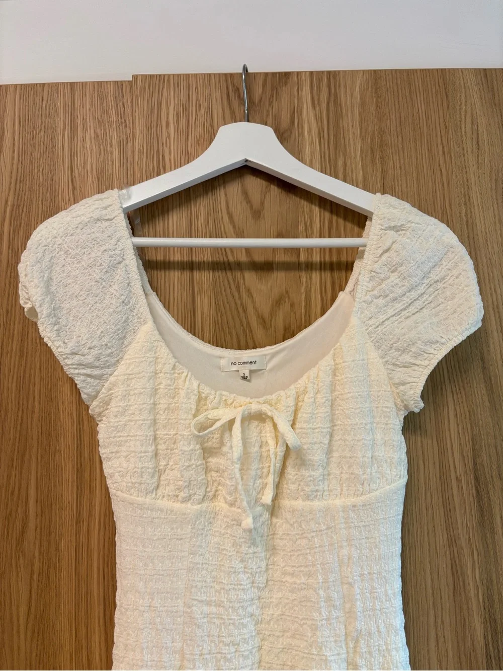 Textured Cream Mini Dress with Tie Front - Picture 2 of 3